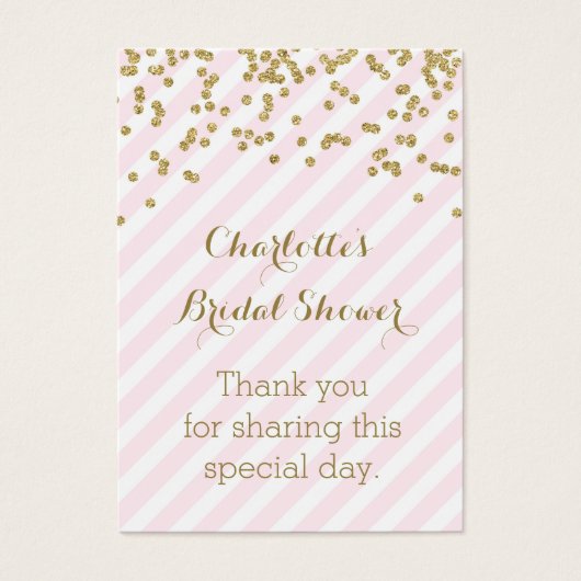 金ゴールドピンクストライプブライダルシャワーメッセージカード (正面)