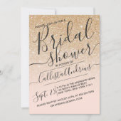 金ゴールドピンクスパーキフェイクーグリッターグラデーションブライダルシャワー 招待状 (正面)