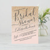 金ゴールドピンクスパーキフェイクーグリッターグラデーションブライダルシャワー 招待状 (スタンド正面)