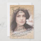 金ゴールドピンクスパークリグラデーションーグリッターフォトスイート16 招待状 (正面)