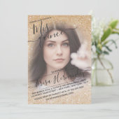 金ゴールドピンクスパークリグリッターグラデーションフォトキンセアニラ 招待状 (スタンド正面)