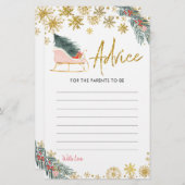 金ゴールドピンクスリー冬ベビーシャワーアドバイスカード (正面/裏面)