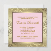 金ゴールドピンクダマスクスウィート16誕生日パーティー 招待状 (裏面)