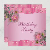 金ゴールドピンクダリアウーマンズバースデーパーティー 招待状 (正面/裏面)