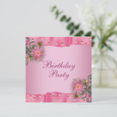 金ゴールドピンクダリアウーマンズバースデーパーティー 招待状 (スタンド正面)