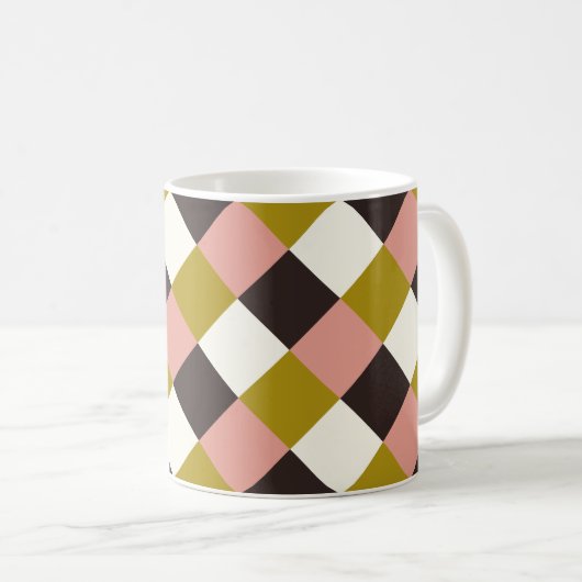 金ゴールドピンクチョコレートアイボリープレイド コーヒーマグカップ (正面右)