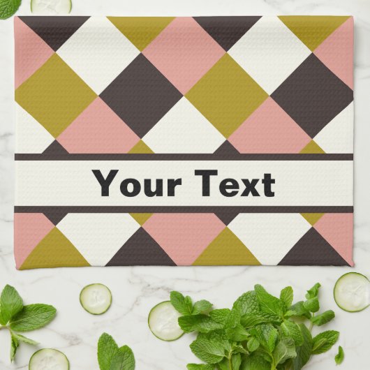 金ゴールドピンクチョコレートアイボリープレイド – パーソナライズされた キッチンタオル (折り畳み)