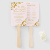 金ゴールドピンクトロピカルハイビスカスフラワー結婚式 プログラム ハンドファン (正面&裏面)