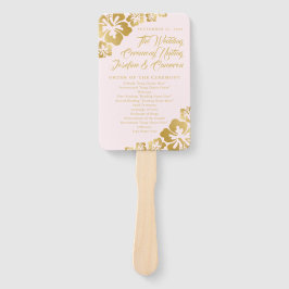 金ゴールドピンクトロピカルハイビスカスフラワー結婚式 プログラム ハンドファン