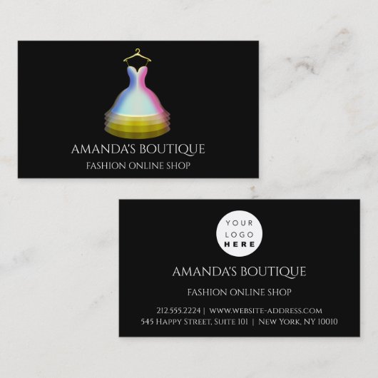 金ゴールドピンクドレスロゴファッションブティックオンラインショップ 名刺 (正面/裏面)