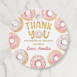 金ゴールドピンクドーナツ誕生日メッセージカード フェイバータグ