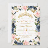 金ゴールドピンクネイビーフローラティアラバタフライキンセアニェラ 招待状 (正面)