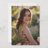 金ゴールドピンクネイビーフローラバタフライ写真キンセアニェラ 招待状 (裏面)