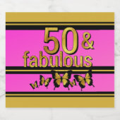 金ゴールドピンクバタフライフィフティ&素晴らしい50誕生日 スパークリングワインラベル (シングルラベル)