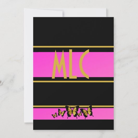 金ゴールドピンクバタフライフィフティ&素晴らしい50誕生日 招待状 (裏面)