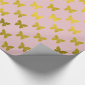 金ゴールドピンクバタフライフェイク金属箔蝶 ラッピングペーパー (角)