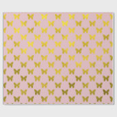 金ゴールドピンクバタフライフェイク金属箔蝶 ラッピングペーパー (フラット)