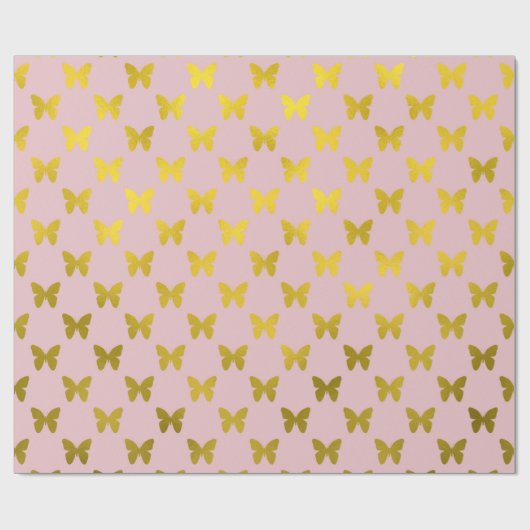 金ゴールドピンクバタフライフェイク金属箔蝶 ラッピングペーパー (フラット)