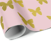 金ゴールドピンクバタフライフェイク金属箔蝶 ラッピングペーパー (ロールコーナー)