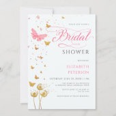 金ゴールドピンクバタフライワイルドフラワーズブライダルシャワー 招待状 (正面)