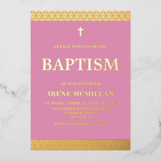 金ゴールドピンクバティスフォイル招待状 箔招待状 (正面)