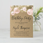 金ゴールドピンクバルーン誕生日パーティーへの招待 招待状 (スタンド正面)