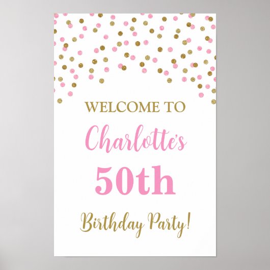金ゴールドピンクバースデーパカスタムーティー20x30 ポスター (正面)