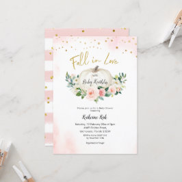 金ゴールドピンクパンプキン秋インラブベビーシャワー 招待状