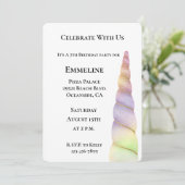 金ゴールドピンクパープルグリッターライムユニコーン誕生日 招待状 (スタンド正面)