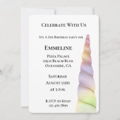 金ゴールドピンクパープルグリッターライムユニコーン誕生日 招待状 (正面)