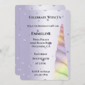 金ゴールドピンクパープルドットライムユニコーン誕生日 招待状 (正面/裏面)