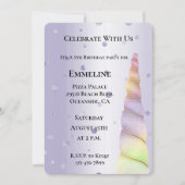 金ゴールドピンクパープルドットライムユニコーン誕生日 招待状 (正面)