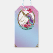 金ゴールドピンクパープルマジカルユニコーン誕生日パーティー ギフトタグ (裏面)