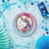 金ゴールドピンクパープルマジカルユニコーン誕生日パーティー ペーパープレート (パーティー)