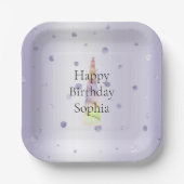 金ゴールドピンクパープルライムドットユニコーン誕生日 ペーパープレート (正面)
