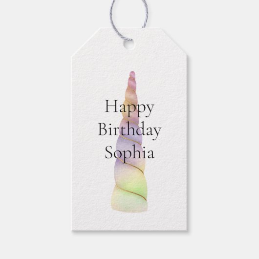 金ゴールドピンクパープルライムユニコーン誕生日 ギフトタグ (正面)