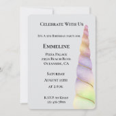 金ゴールドピンクパープルライムユニコーン誕生日 招待状 (正面)