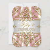 金ゴールドピンクパールダマスクフィフティアンドファブラス 招待状 (正面)