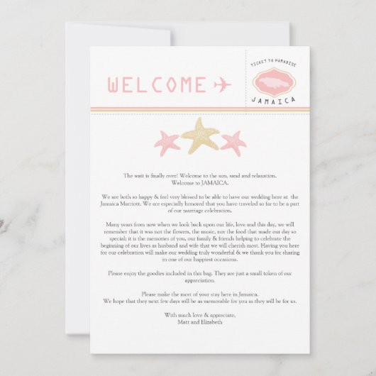 金ゴールドピンクヒトジャマイカ結婚のウェルカムレター (正面)
