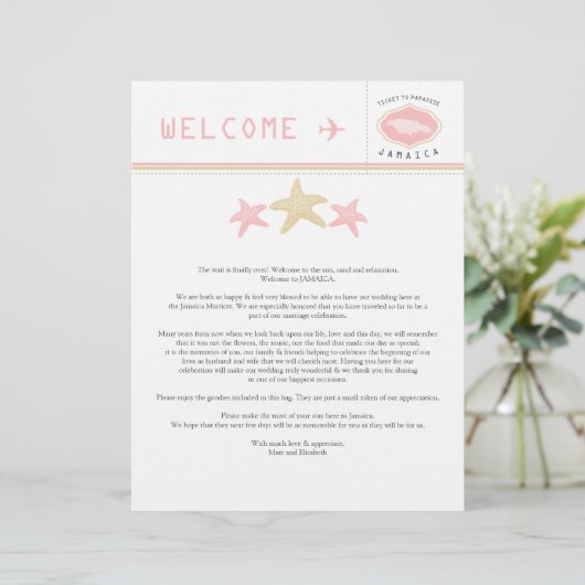 金ゴールドピンクヒトジャマイカ結婚のウェルカムレター (スタンド正面)