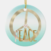 金ゴールドピンクピースサイン感動的引用文 セラミックオーナメント (正面)