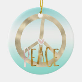 金ゴールドピンクピースサイン感動的引用文 セラミックオーナメント