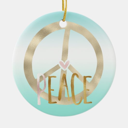 金ゴールドピンクピースサイン感動的引用文 セラミックオーナメント (正面)