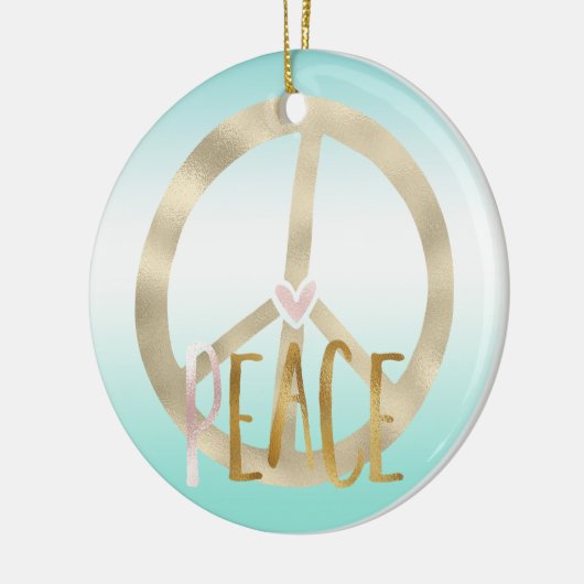 金ゴールドピンクピースサイン感動的引用文 セラミックオーナメント (左)
