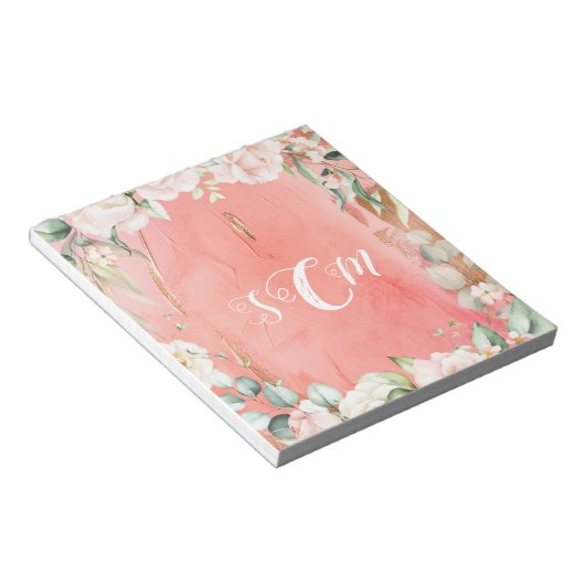 金ゴールドピンクピーチフローラウォーターエレガントカラーモニグラム ノートパッド (アングル)