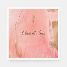金ゴールドピンクピーチブラウンネームエレガントな結婚式 スタンダードランチョンナプキン