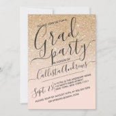 金ゴールドピンクフェイクスパークルグリッターグラデーション卒業 招待状 (正面)