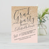 金ゴールドピンクフェイクスパークルグリッターグラデーション卒業 招待状 (スタンド正面)