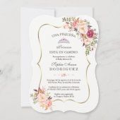 金ゴールドピンクフローラインビタシオンデベビーシャワー 招待状 (正面)