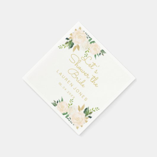 金ゴールドピンクフローラエレガントブライダルシャワーナプキン スタンダードカクテルナプキン (角)